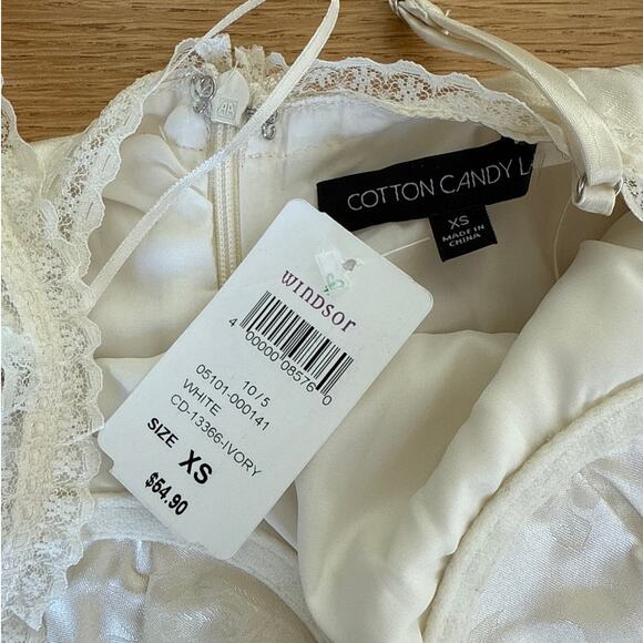 Cotton Candy LA - Satin Jacquard Bustier Mini Dress in Ivory Off White - Picture 3 of 6